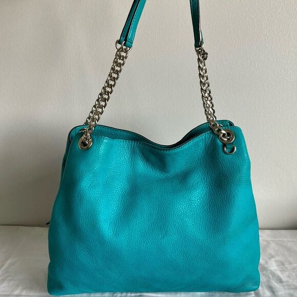 MICHAEL KORS Blue Raven Selma Chain Tote Shoulder Bag Bedford Fulton - Picture 1 of 10